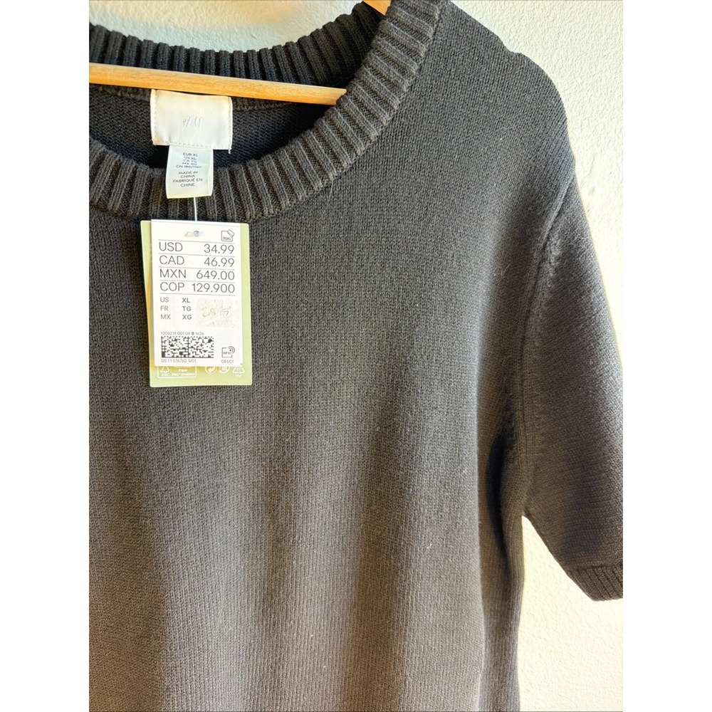 HM Women's XL Black Short Sleeve Sweater Fine Knit Crew Neck Crewneck Top NWT